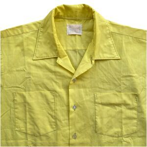 Vintage 60s Highlighter Yellow Button Front Shirt Fleetline XL Top Stitch